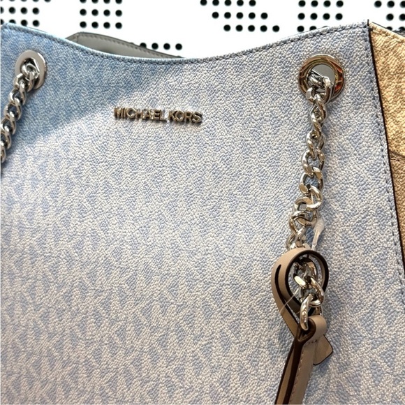 Michael Kors Jet Set LG Color-Block Signature Logo Shoulder Bag Light Sky Multi - Picture 3 of 11